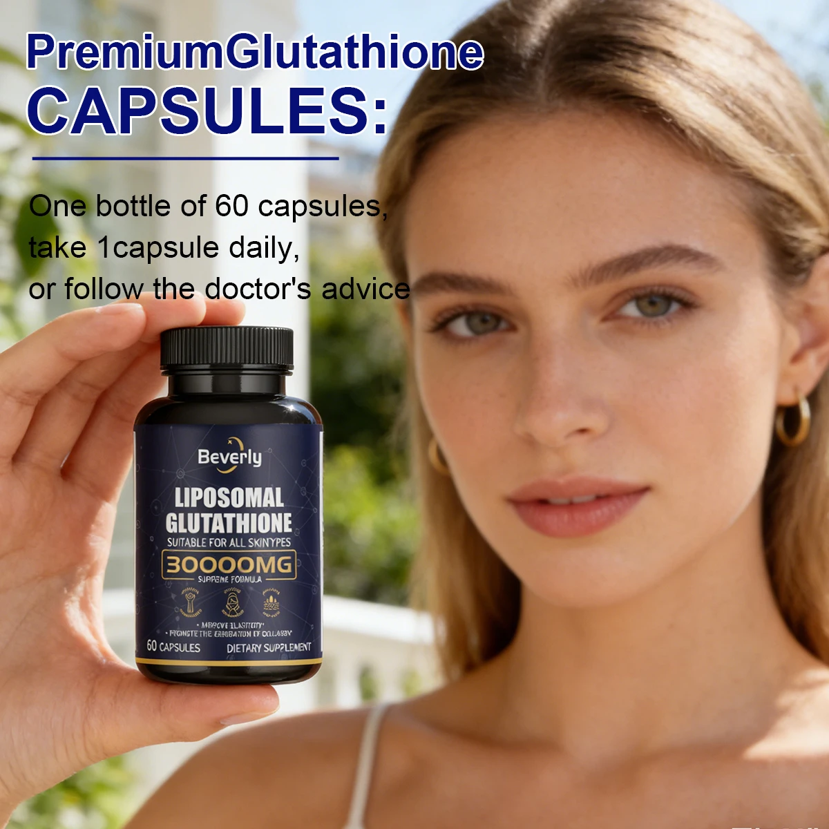 Beverly Glutathion Liposomal 60 Capsules – Vitamine C, Collagène, Resvératrol – Éclat & Peau Lumineuse