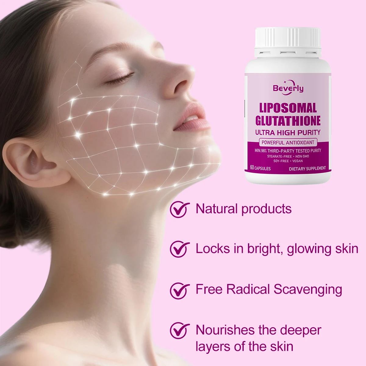 Capsules Glutathion + Collagène + Vitamine C Beverly | Éclat & Énergie | 60 capsules