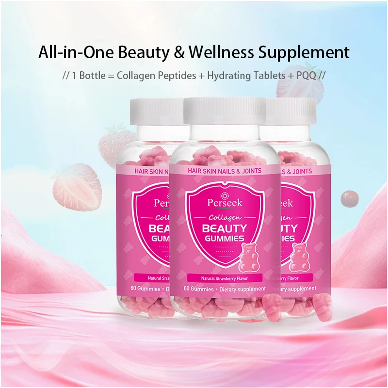 Perseek Beauty Gummies Vegan Collagène – Cheveux, Peau & Ongles | 60 Bonbons Gélifiés