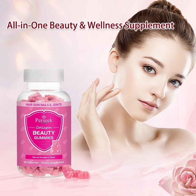Perseek Beauty Gummies Vegan Collagène – Cheveux, Peau & Ongles | 60 Bonbons Gélifiés
