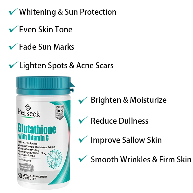 Capsules Glutathion Perseek 240mcg – Éclaircissement & Éclat de la Peau | 60 Capsules
