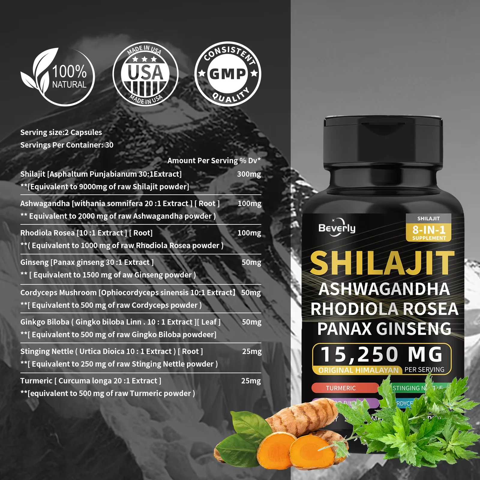 Capsules Shilajit Himalaya 8en1 15250mg – Énergie, Immunité & Vitalité | 60 Gélules
