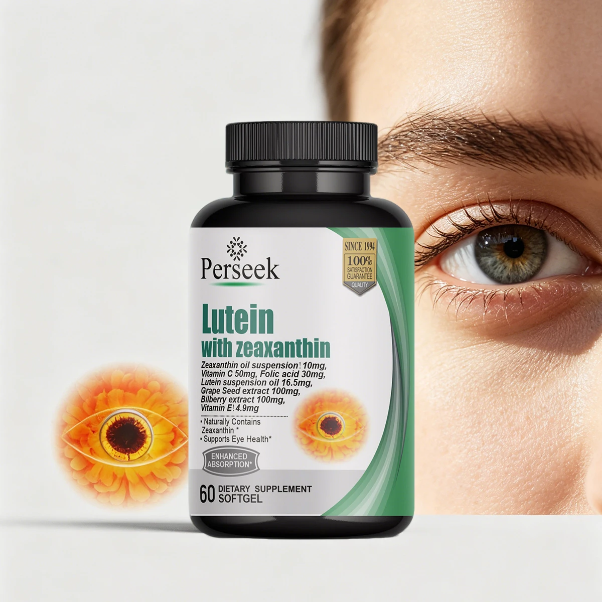 Capsules Lutéine & Zéaxanthine Perseek – Santé des Yeux 60 Softgels Certifié ISO/HACCP