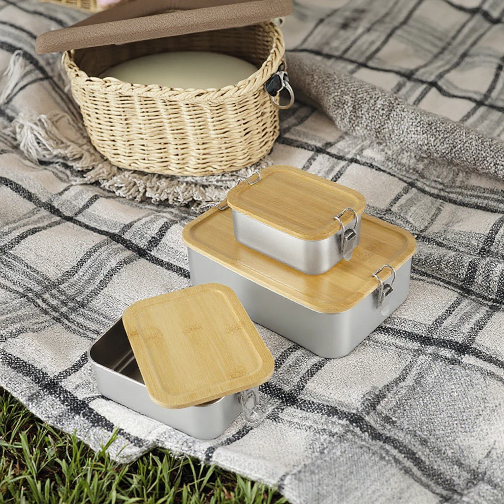Boîte à lunch inox 304 couvercle bambou | 4 tailles | Écologique & moderne