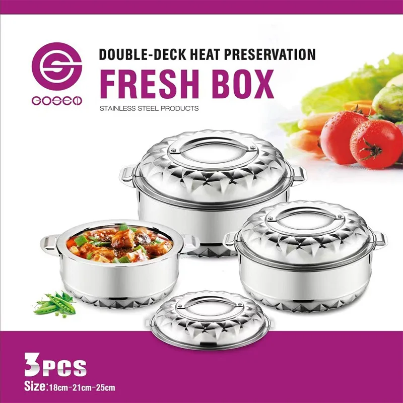Ensemble de 3 marmites isothermes inox double paroi – Maintien au chaud longue durée