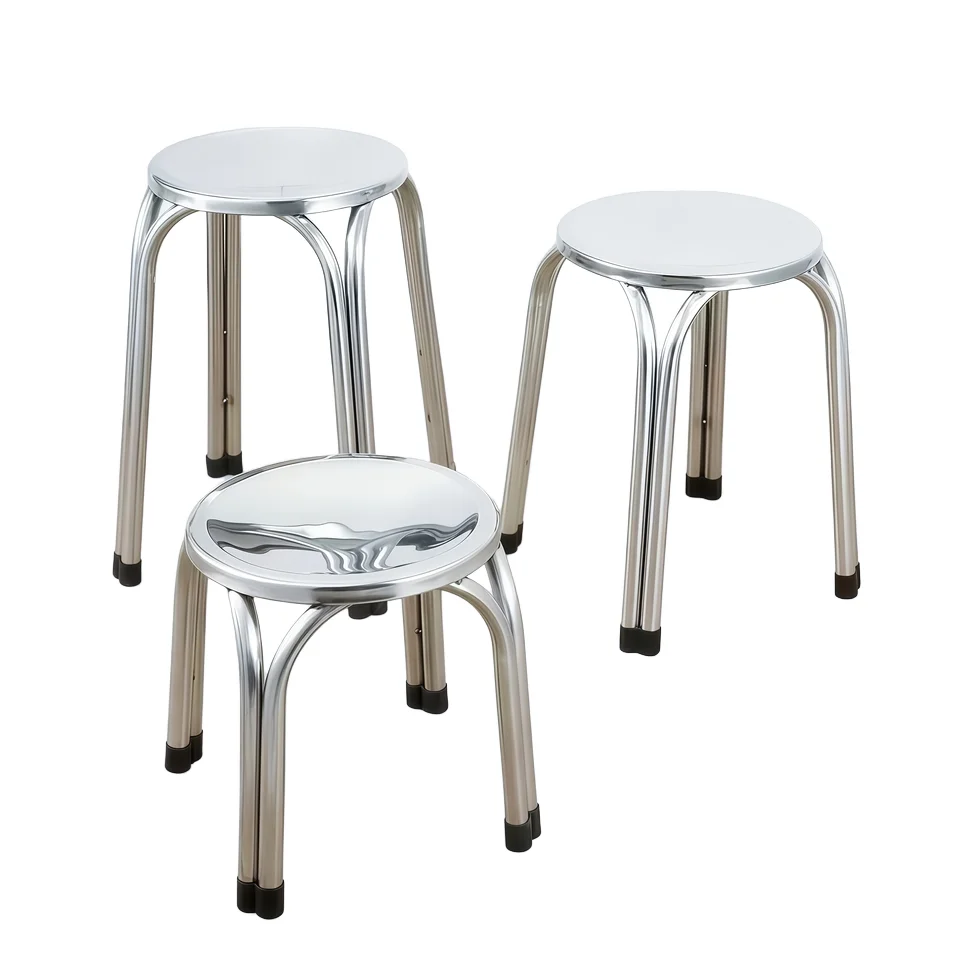 Tabouret rond en acier inoxydable pliable – Moderne & résistant, idéal maison/hôtel/bureau