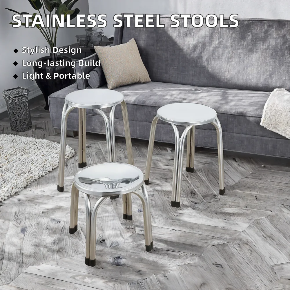 Tabouret rond en acier inoxydable pliable – Moderne & résistant, idéal maison/hôtel/bureau