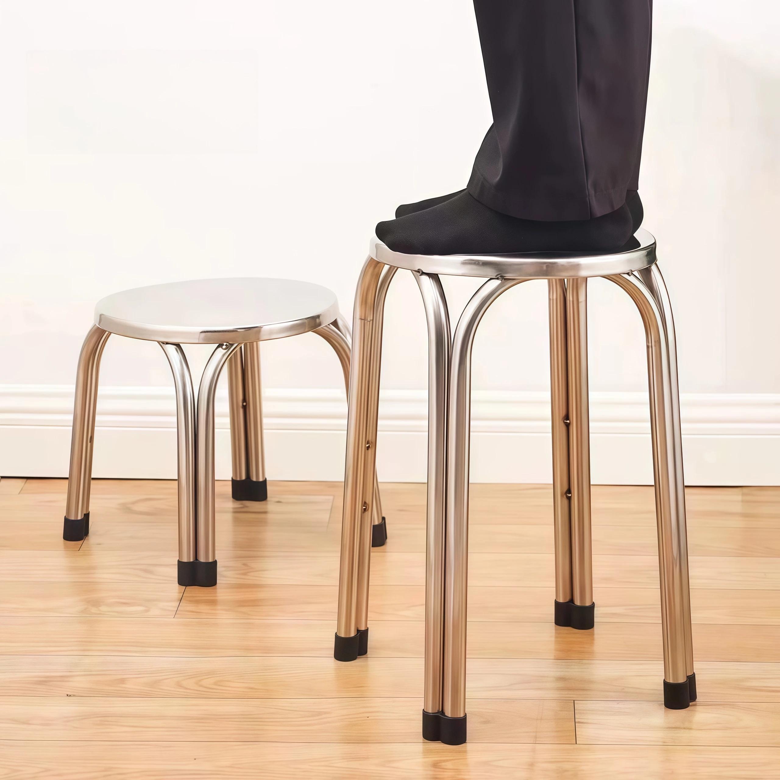 Tabouret de bar en acier inoxydable pliable et portable – Base ronde 29cm