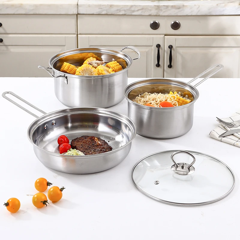Batterie de Cuisine 3 Pièces Acier Inoxydable avec Couvercles – Compatible Induction