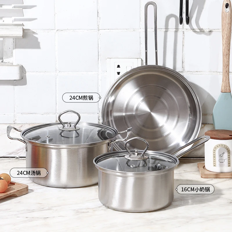 Batterie de Cuisine 3 Pièces Acier Inoxydable avec Couvercles – Compatible Induction