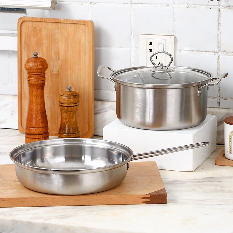 Batterie de Cuisine 3 Pièces Acier Inoxydable avec Couvercles – Compatible Induction
