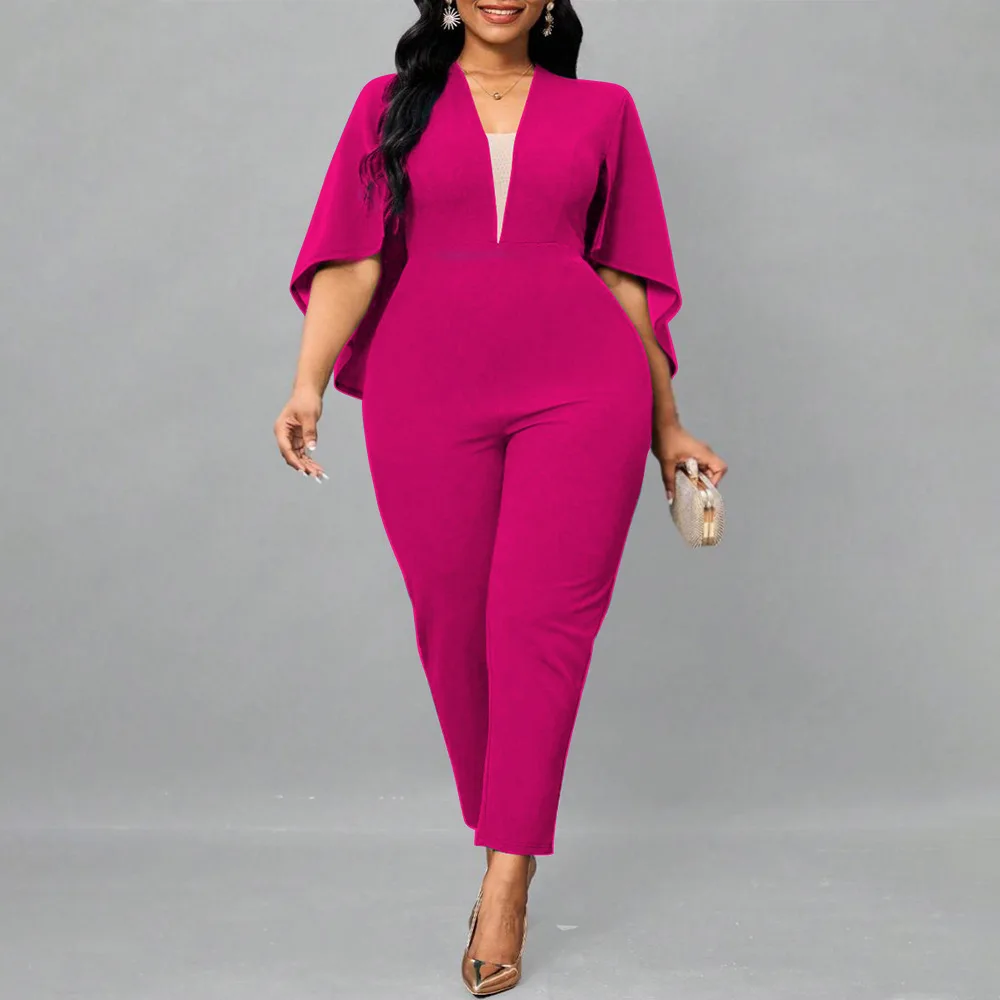 Combinaison femme grande taille manches chauve-souris col V – Coupe flatteuse & confortable
