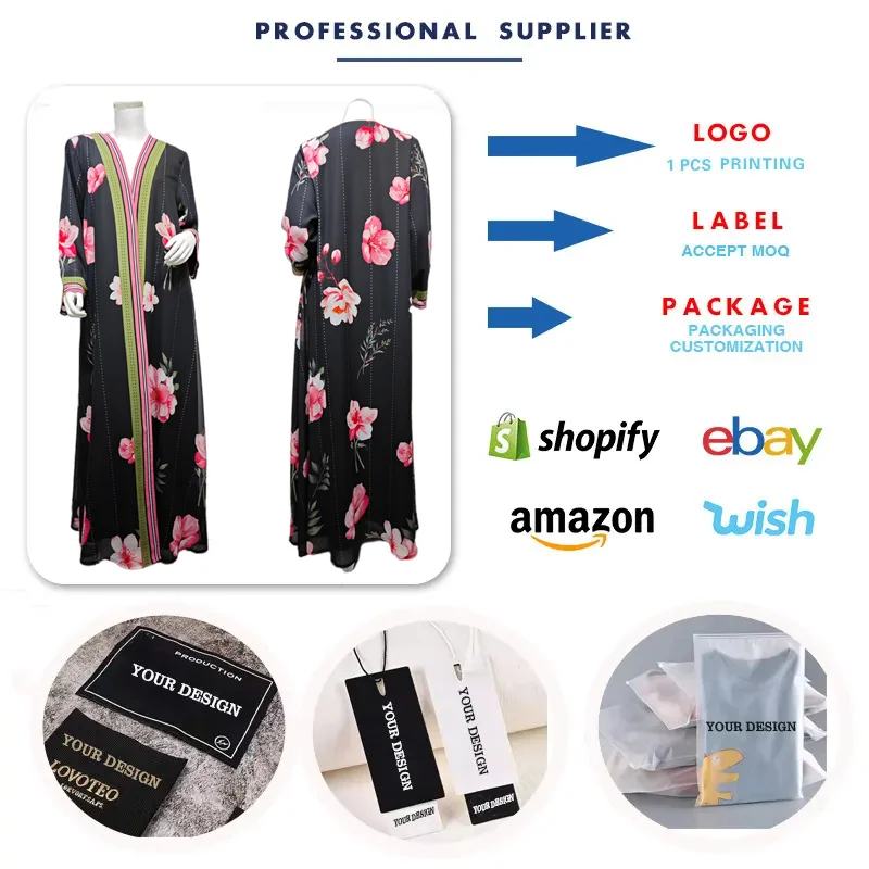 Abaya Islamique MQ288 – Robe Dubai Chiffon Floral Élégante avec Hijab
