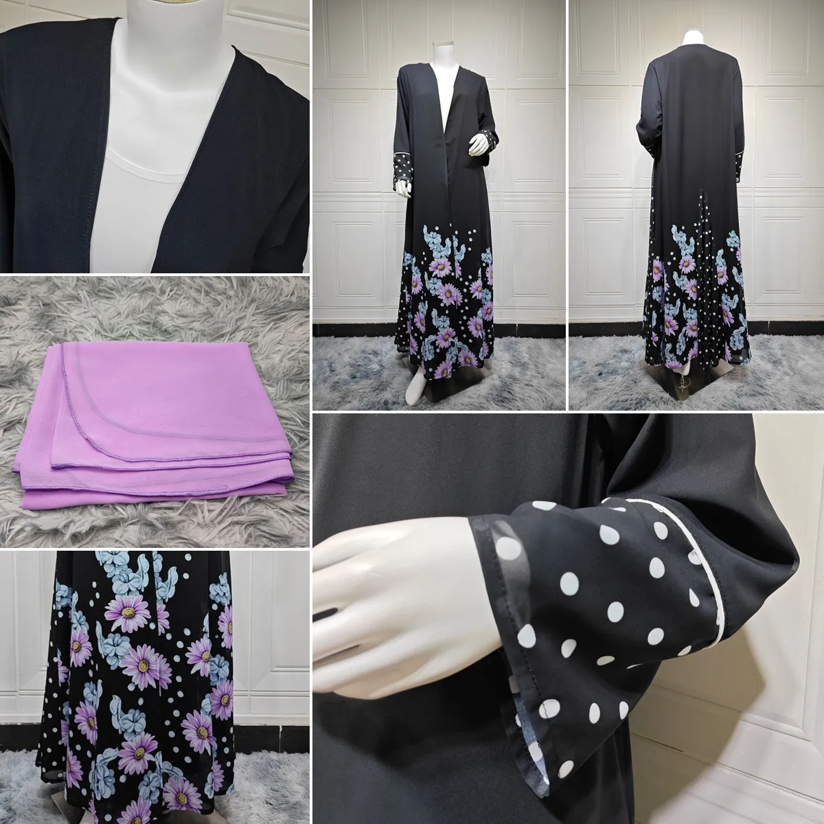 Abaya MQ293 Femme | Robe Musulmane Chiffon Imprimé | Ensemble avec Hijab | Dubai