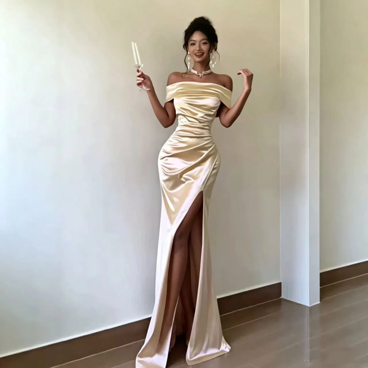 Robe de Soirée Élégante BYJ07 – Sirène Une Épaule en Satin | Toutes Saisons