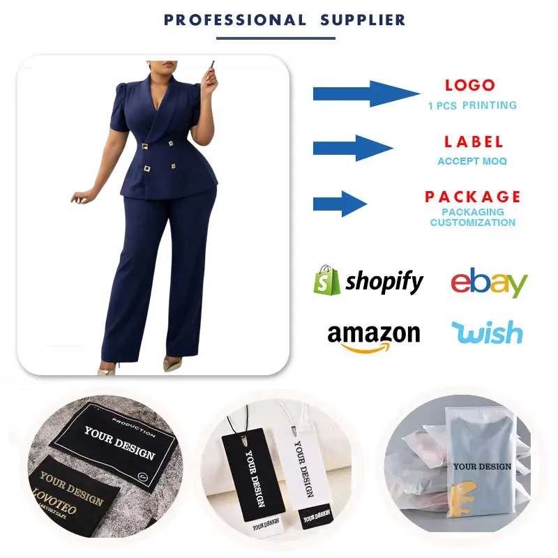 Ensemble femme chic : haut à double boutonnage & pantalon large taille haute – Bureau & Casual