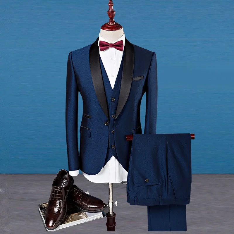 Costume 3 pièces homme Y2607 – Veste col châle + Gilet + Pantalon, Style Britannique & Italien