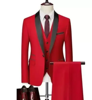 Costume 3 pièces homme Y2607 – Veste col châle + Gilet + Pantalon, Style Britannique & Italien