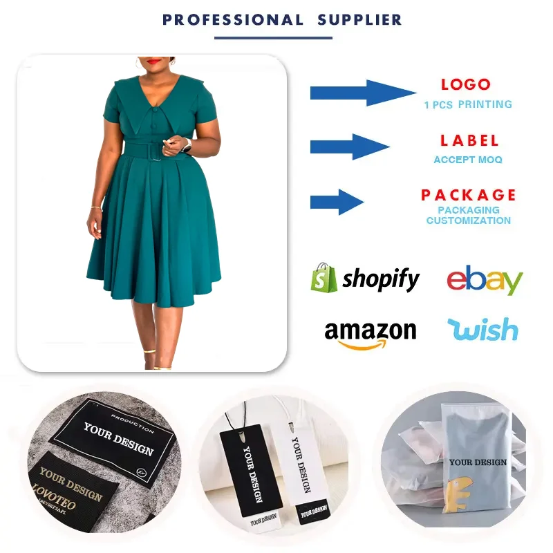 D588 Robe Femme Midi Trapèze Col Peter Pan – Élégante & Décontractée, Style Africain