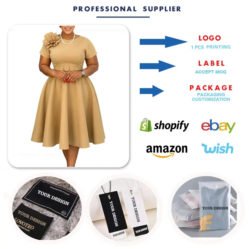 Robe Midi Femme D636 – Coupe Trapèze, Col Rond, Fleurs 3D & Ruché, Style Bureau