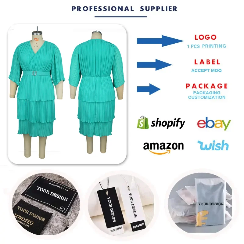 Robe Midi Femme Chic Col V Manches Évasées 3 Couches Plissées Mousseline – Élégante & Légère