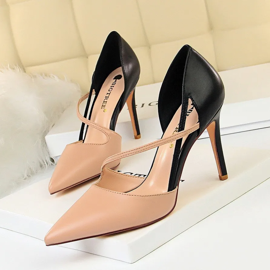 Escarpins Bicolores Bout Pointu Talon Aiguille 8cm+ | Bureau & Mariage | Big Tree 830-2
