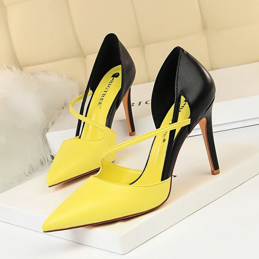 Escarpins Bicolores Bout Pointu Talon Aiguille 8cm+ | Bureau & Mariage | Big Tree 830-2