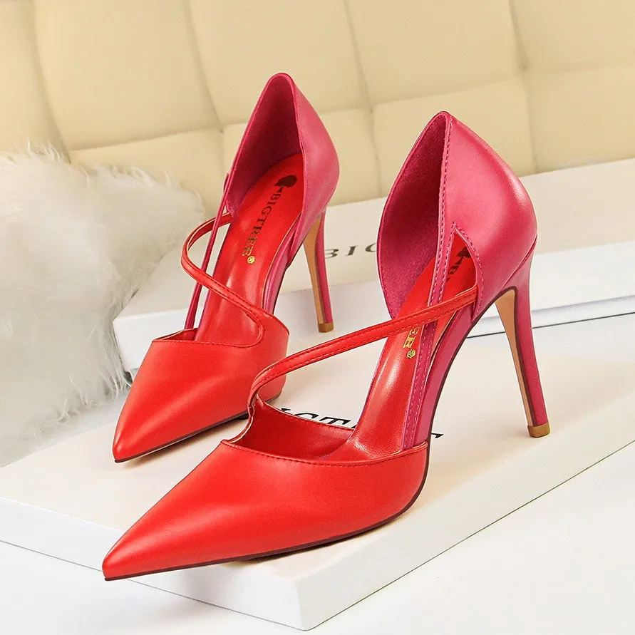 Escarpins Bicolores Bout Pointu Talon Aiguille 8cm+ | Bureau & Mariage | Big Tree 830-2