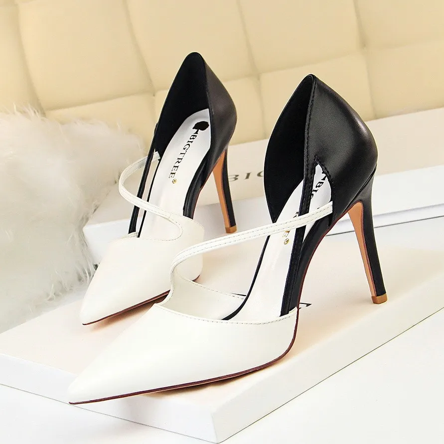 Escarpins Bicolores Bout Pointu Talon Aiguille 8cm+ | Bureau & Mariage | Big Tree 830-2
