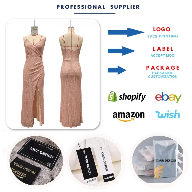 Robe de soirée à sequins RY230084 – Fendue, bretelles spaghetti, col V, style luxe