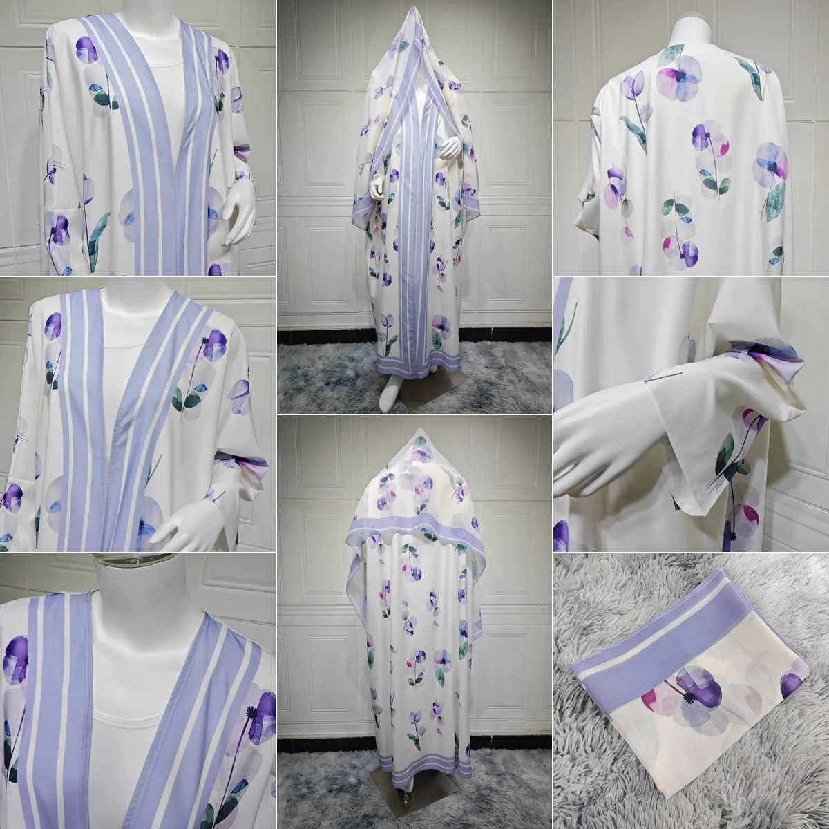 Abaya Dubaï MQ290 – Robe musulmane imprimé floral avec hijab | Taille plus