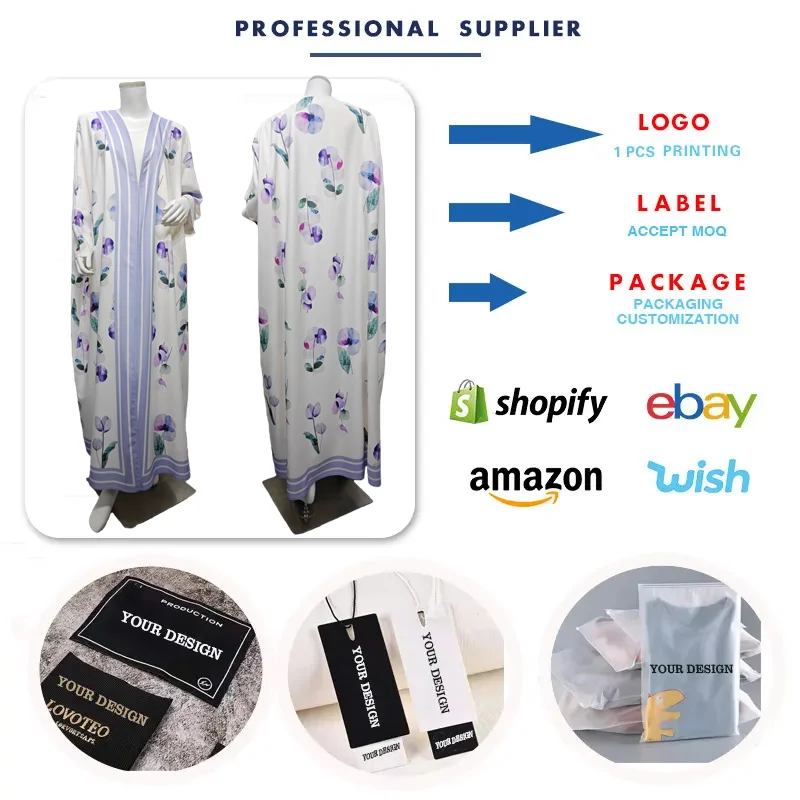 Abaya Dubaï MQ290 – Robe musulmane imprimé floral avec hijab | Taille plus