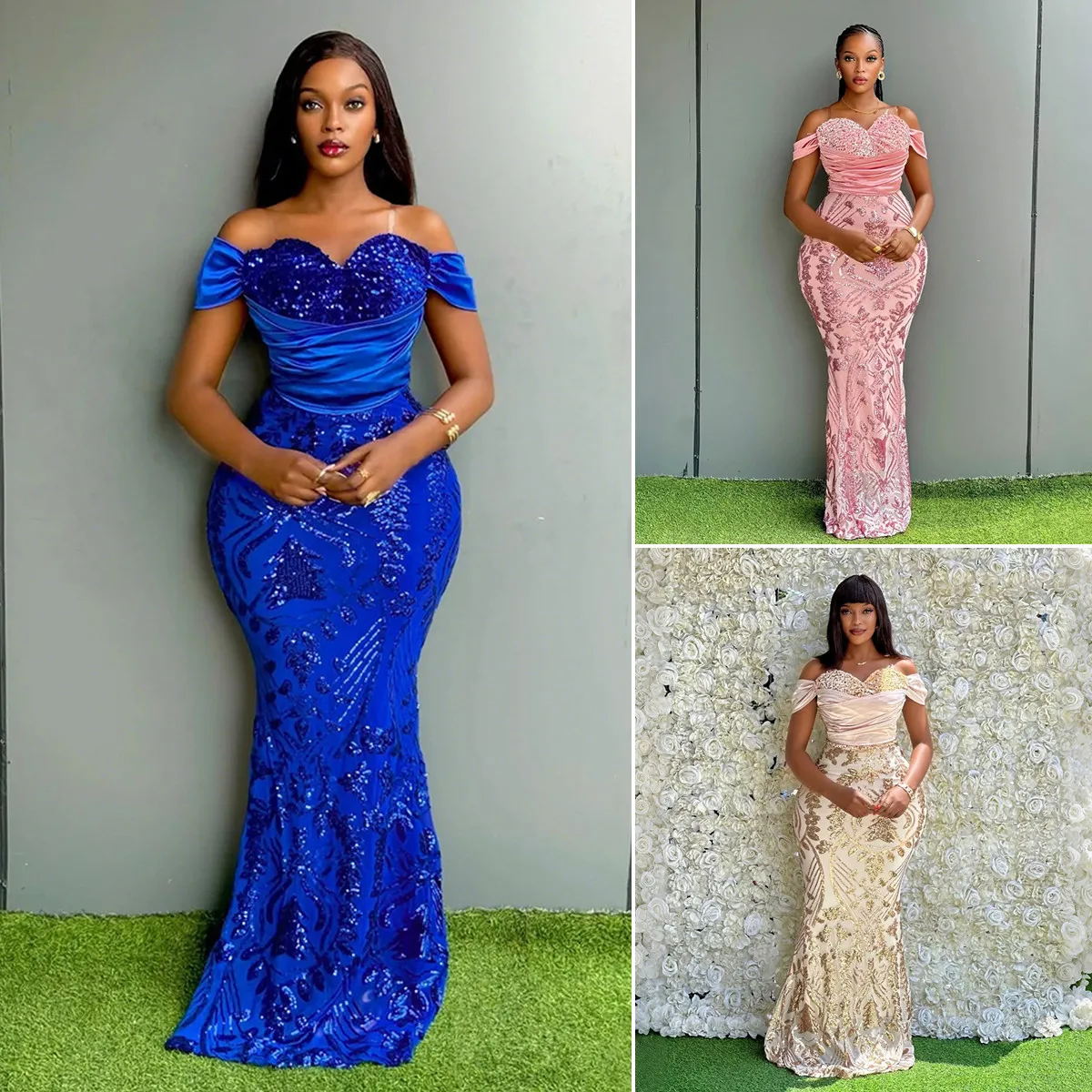 Robe de soirée luxe à une épaule – Velours & Paillettes, Coupe Sirène Maxi