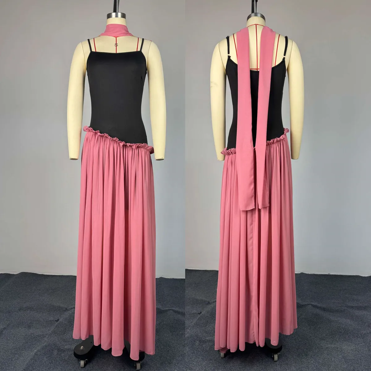 Robe Maxi Bicolore Bretelles Spaghetti SU9014 – Élégante & Sexy pour Femme