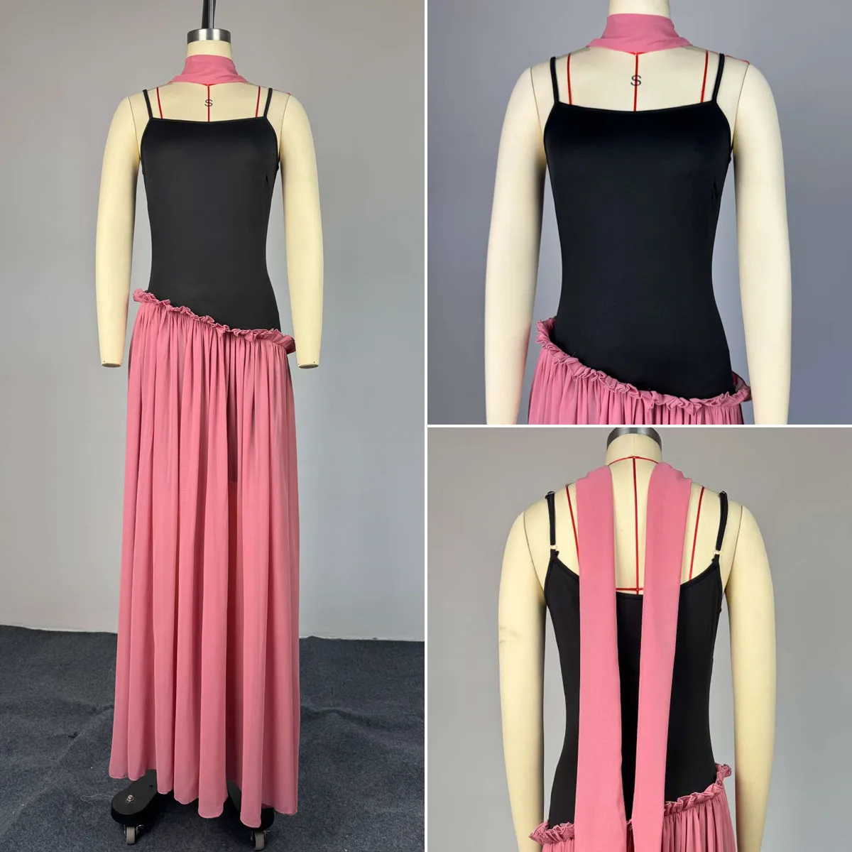 Robe Maxi Bicolore Bretelles Spaghetti SU9014 – Élégante & Sexy pour Femme