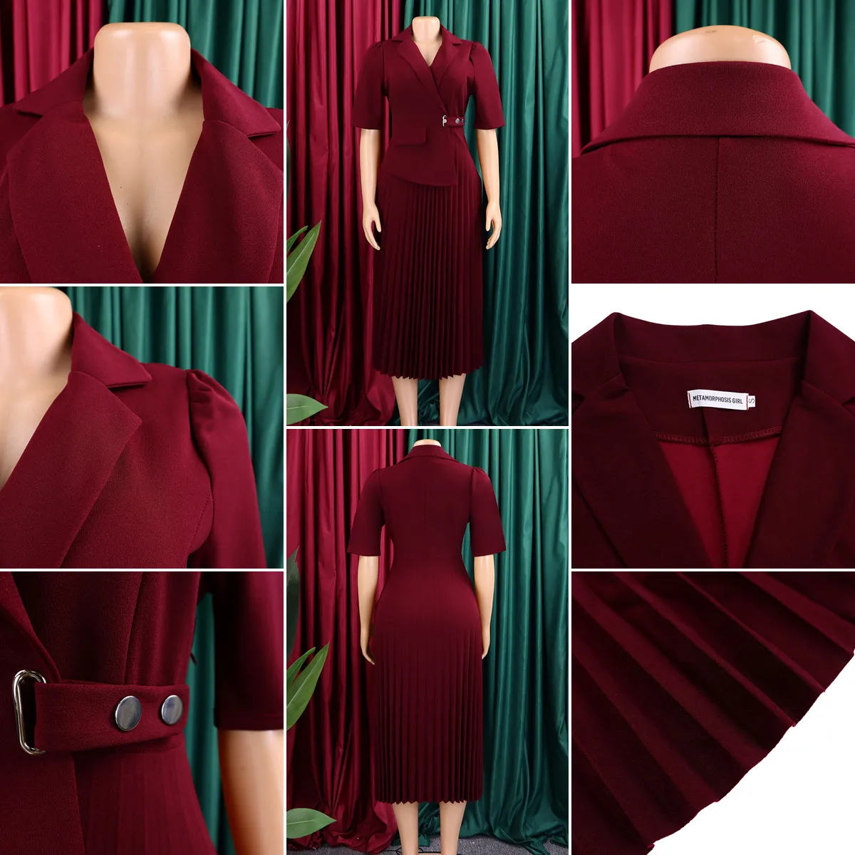 Robe de bureau tendance col V | Coupe A-Line mi-longue | Tissu respirant anti-rides