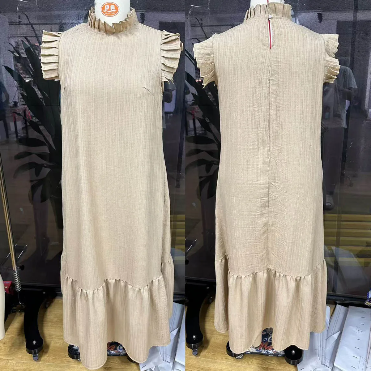 Robe Maxi Femme XJ119 – Col Cheongsam, Manches Volantées, Style Bohème Élégant