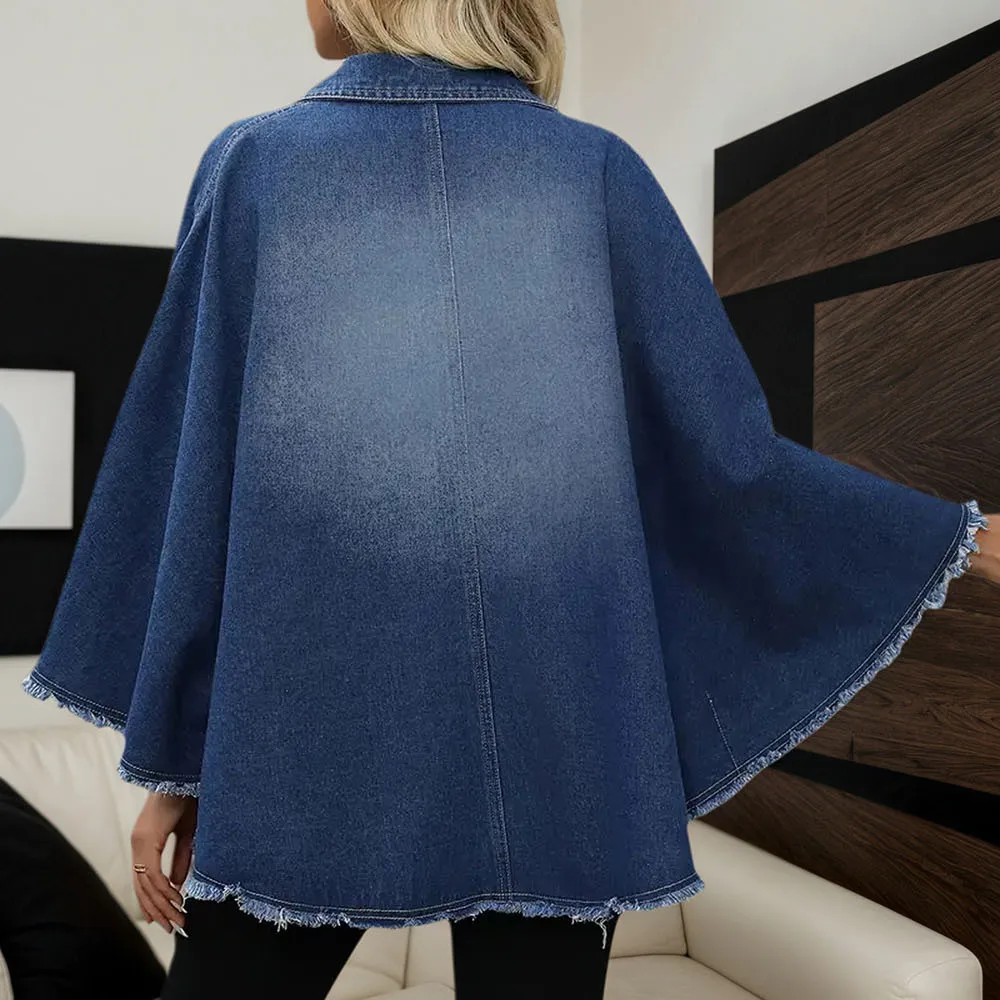 Veste en Jean Femme H9008 – Manches Chauve-Souris, Coupe Ample, Style Vintage Décontracté