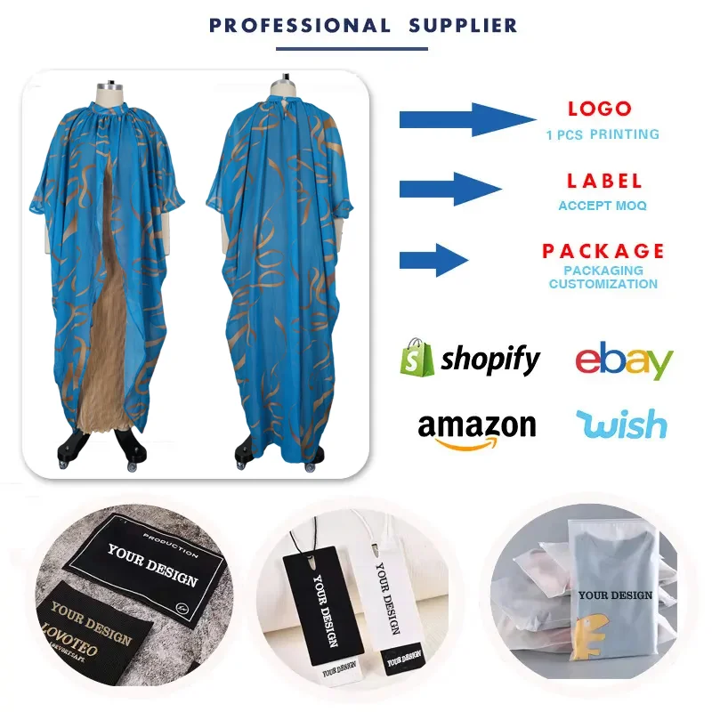 Boubou Africain Femme S11159 – Robe + Ensemble Intérieure Imprimé Floral Manches Longues
