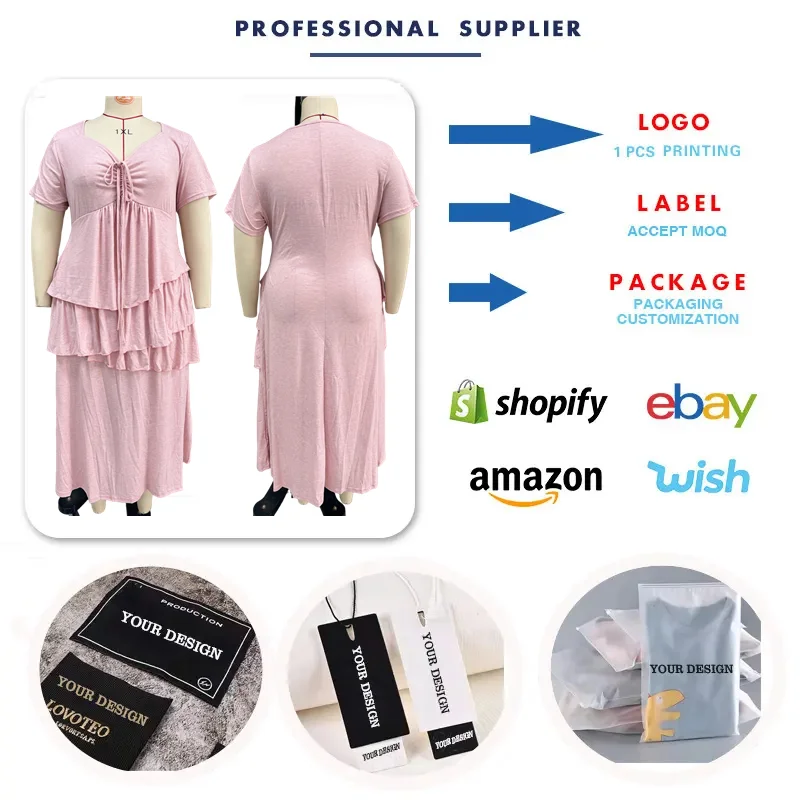 Robe Maxi Grande Taille Femme – Volants Irréguliers & Lacets, Manches Courtes, Style Décontracté Été