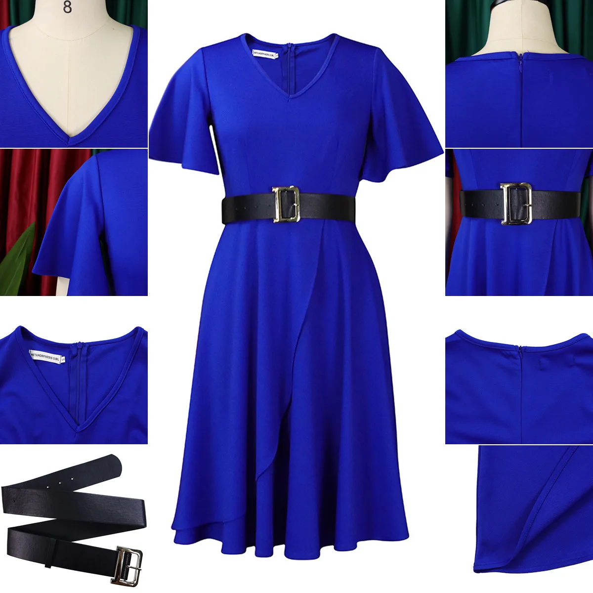 Robe de Bureau Élégante Femme | Coupe Trapèze, Manches Évasées + Ceinture | Style Africain Tendance