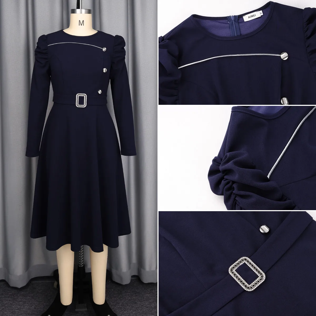 Robe Midi Manches Bouffantes Femme | Coupe A-Line Taille Haute | Élégante & Décontractée