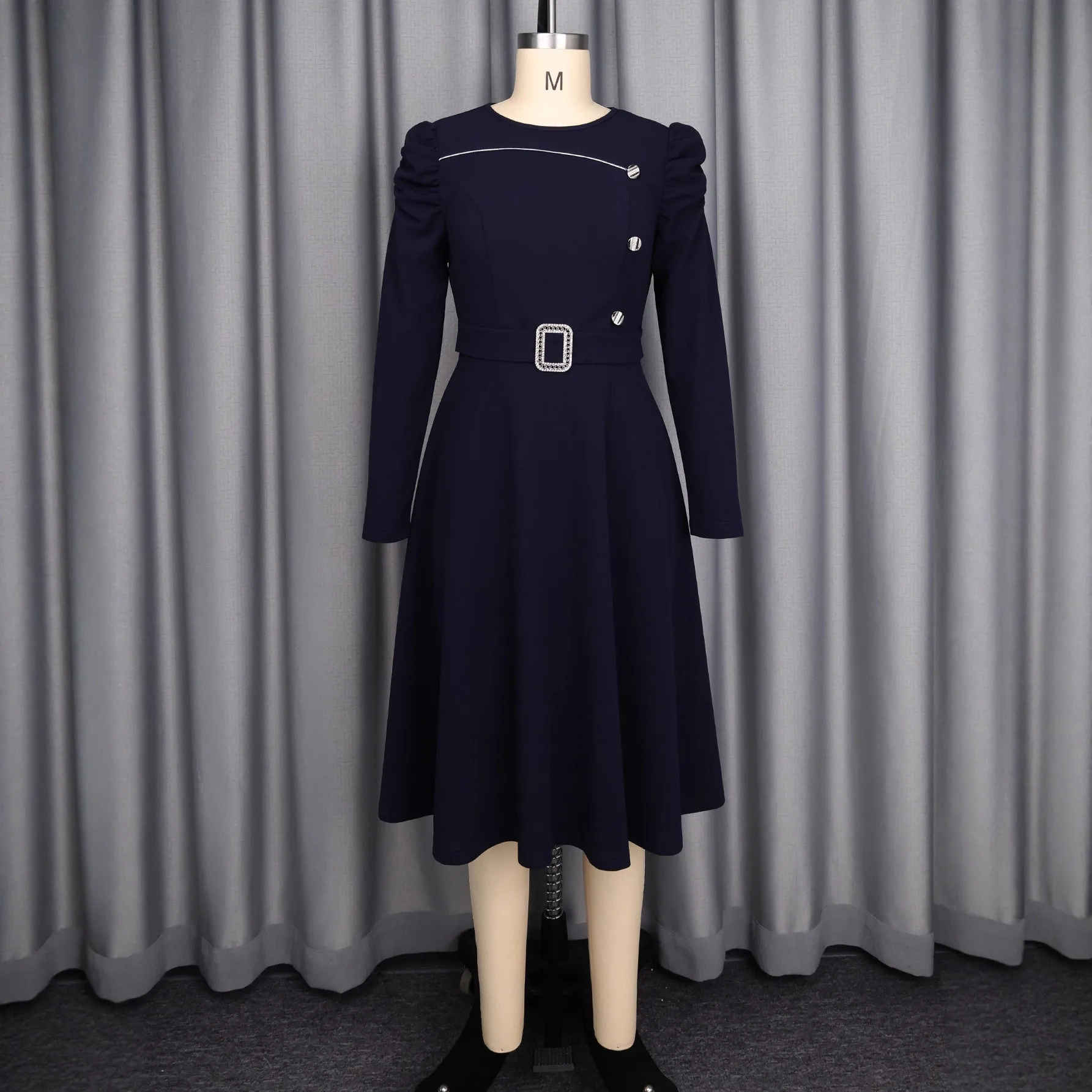 Robe Midi Manches Bouffantes Femme | Coupe A-Line Taille Haute | Élégante & Décontractée
