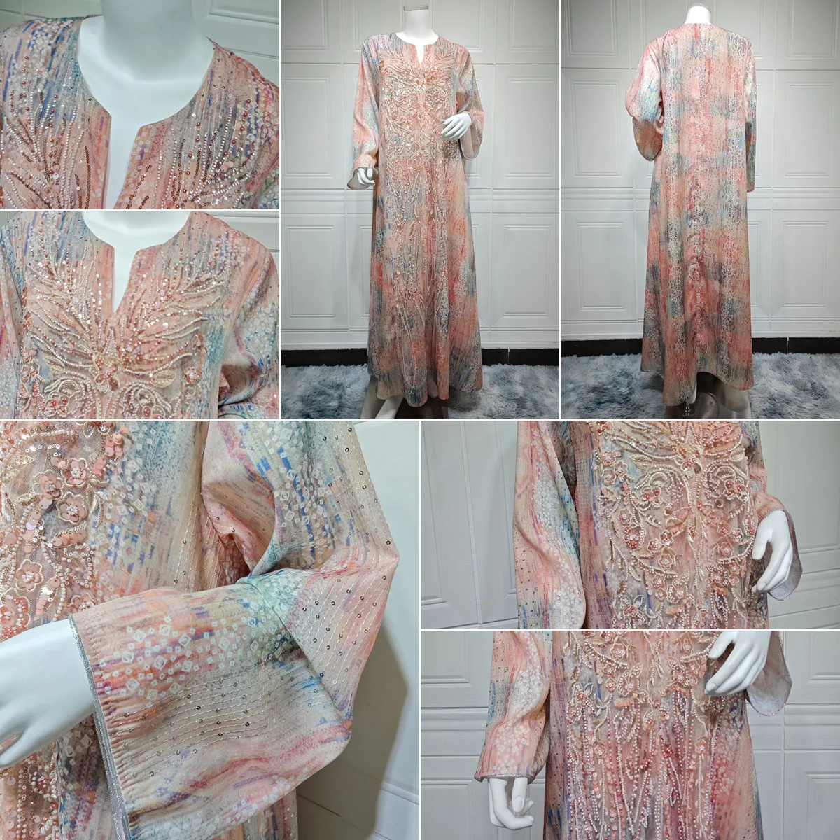 Robe Abaya Brodée Sequins & Perles AB560 – Kaftan Dubai Élégant pour Femme