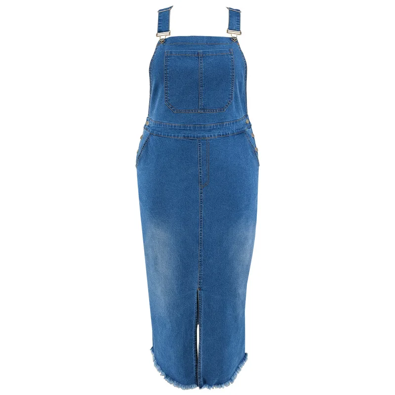 Robe en jean grande taille à bretelles – Style slim maxi décontracté pour femme