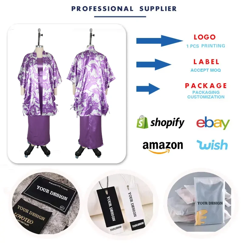 Ensemble 2 pièces Dashiki femme – Cardigan satin fleuri + robe intérieure | Toutes tailles