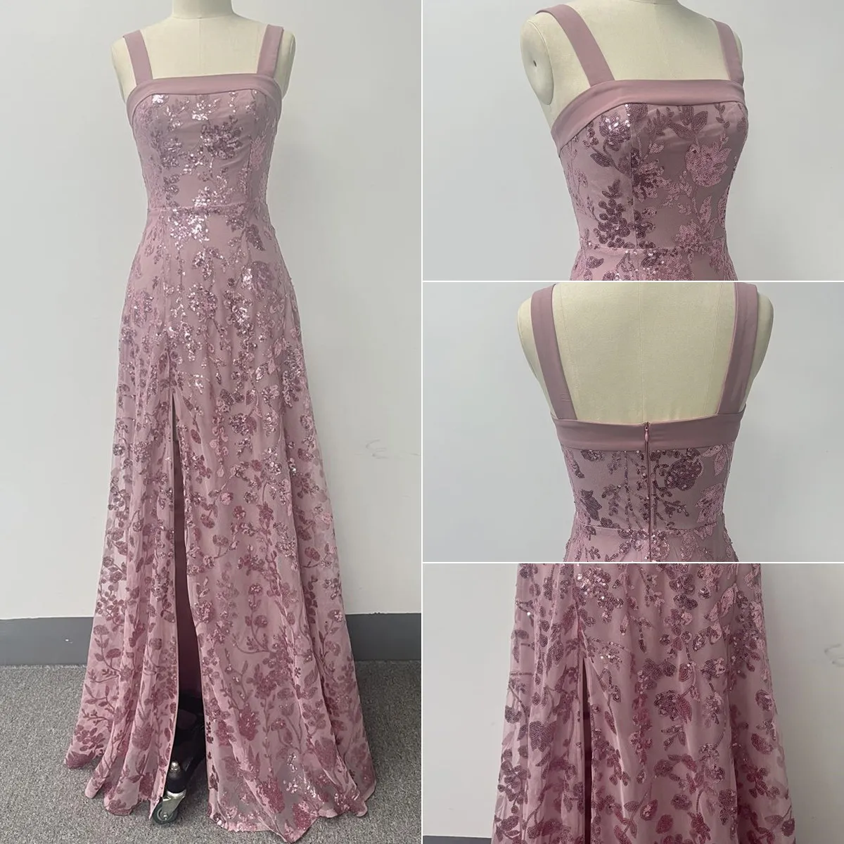 Robe de Soirée Longue à Sequins & Broderie | Col Halter | Fente Latérale | Élégante Maxi