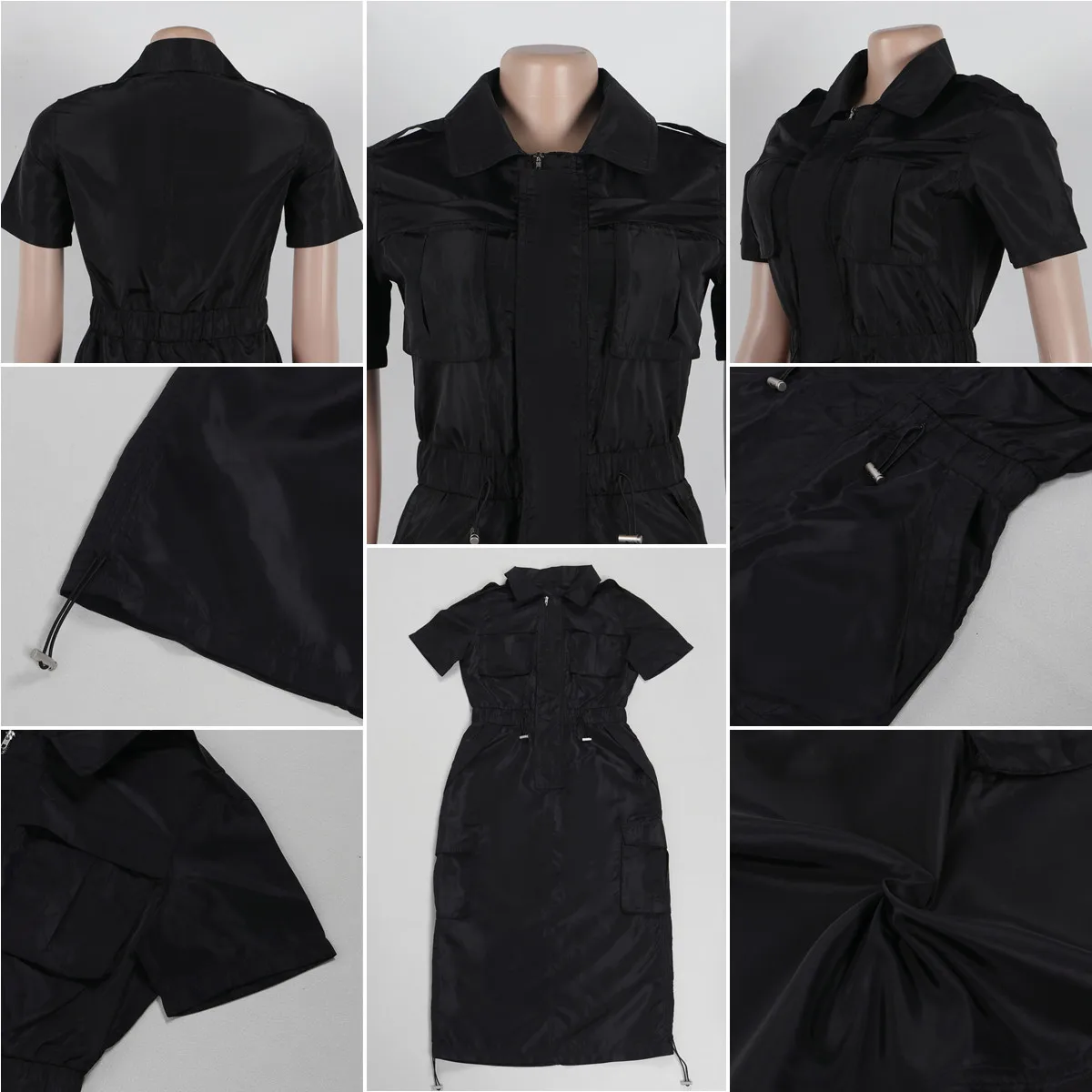 Robe Cargo Streetwear Femme K3320 – Midi, Poches & Cordon, Coupe A-Line