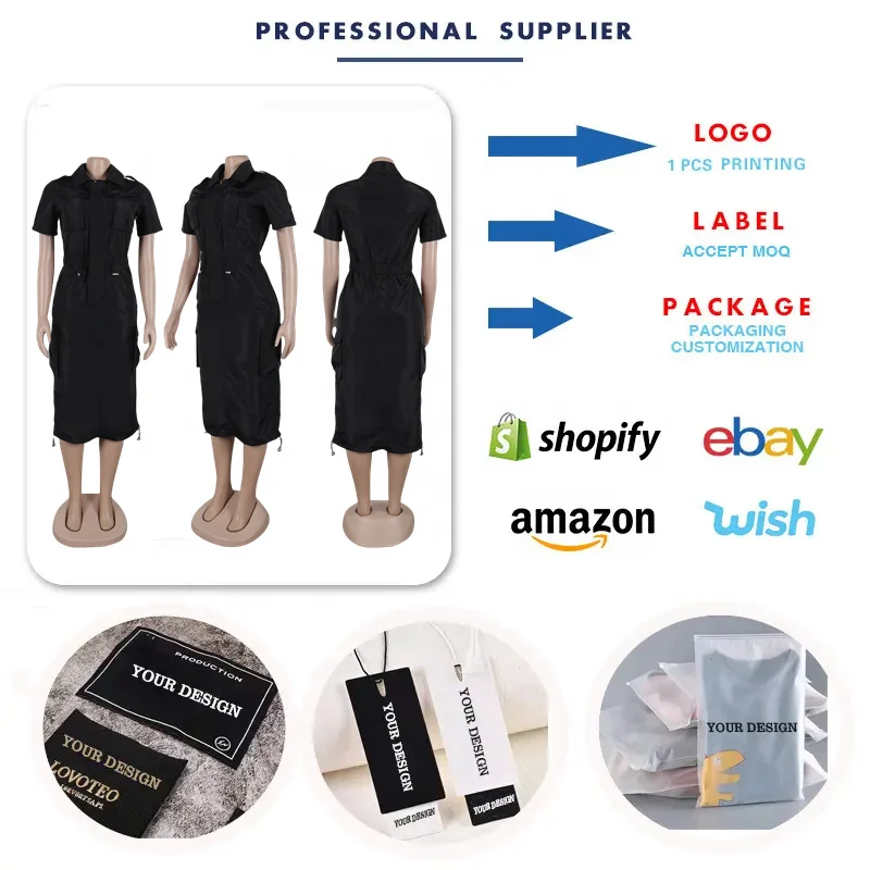 Robe Cargo Streetwear Femme K3320 – Midi, Poches & Cordon, Coupe A-Line
