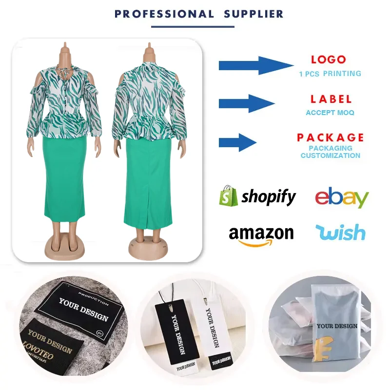 Robe Africaine 2 Pièces Femme | Col V, Manches Longues, Imprimé Wax, Élégante & Chic